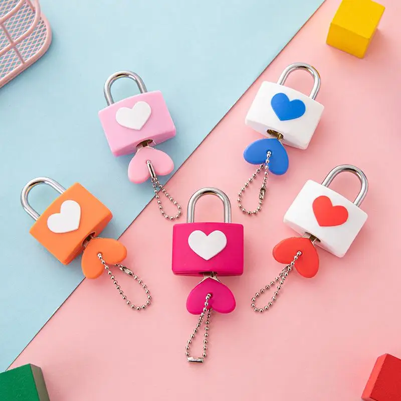Portable Colorful Concentric Lock Anti-theft Heart-shape Luggage Locks Rubber Sleeve Padlock Suitcase Diary Lock Home Decoration