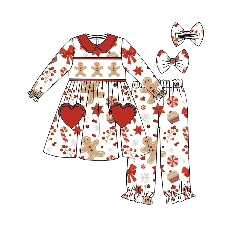 

Boutique Christmas Kids Pajama Set Cookie Candy Print Long Sleeve Boys and Girls Set Children's Pajama Set