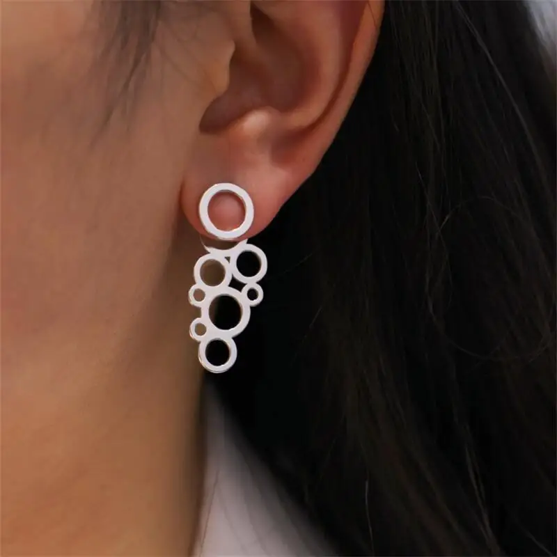 1-Pair Metal Geometric Hollow Circular Earrings Ear Jacket Women's Daily 2024 New Party Wedding Earrings Double Wear Method