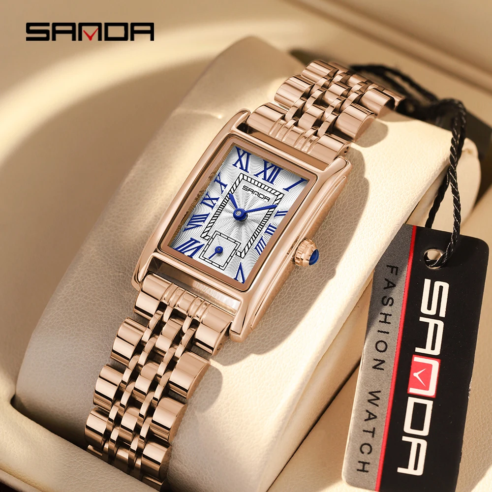 

SANDA Brand 1116 Women's Quartz Watch Square Steel Band Quartz Watch Roman Digital Waterproof Quartz Women's Belt Watches