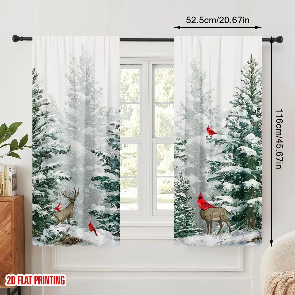 2pcs,2D plane printing Print Curtains Christmas Pine Tree Snowflake Polyester Woven (without rod) All Seasons Ldeal for Various
