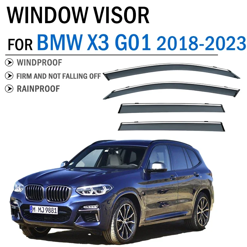 

Козырек для окон BMW X3 G01 2018-2023, дефлектор, козырек, солнцезащитный козырек, защита от дождя, дыма, защита, навес, отделка, автомобильные аксессуары