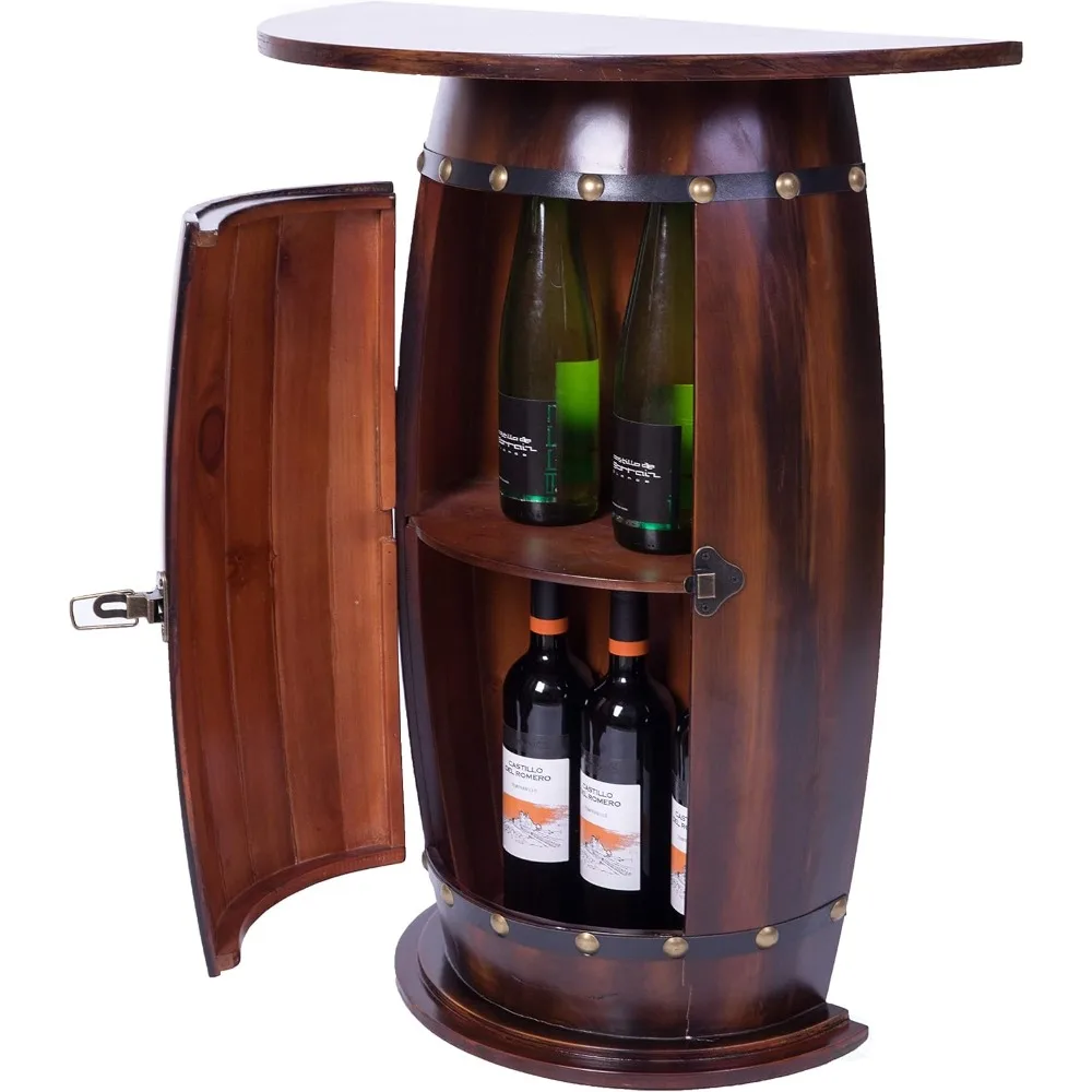 Wooden Wine Barrel Console, Bar End Table Lockable Cabinet