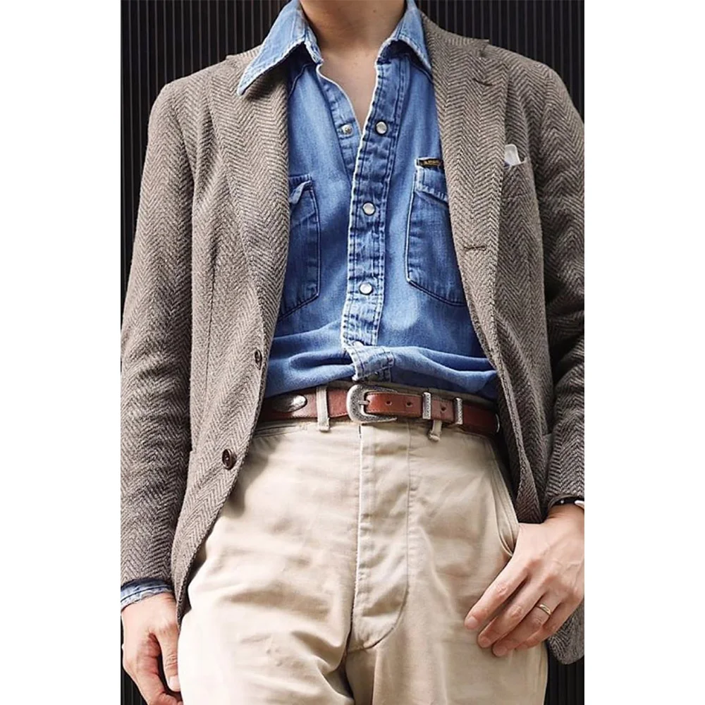 

Mens Herringbone Suit Jacket Single Breasted Casual Blazer Fashion Tapered Fit Slim Comfort Elegant Mens Coat Business Attire Fo