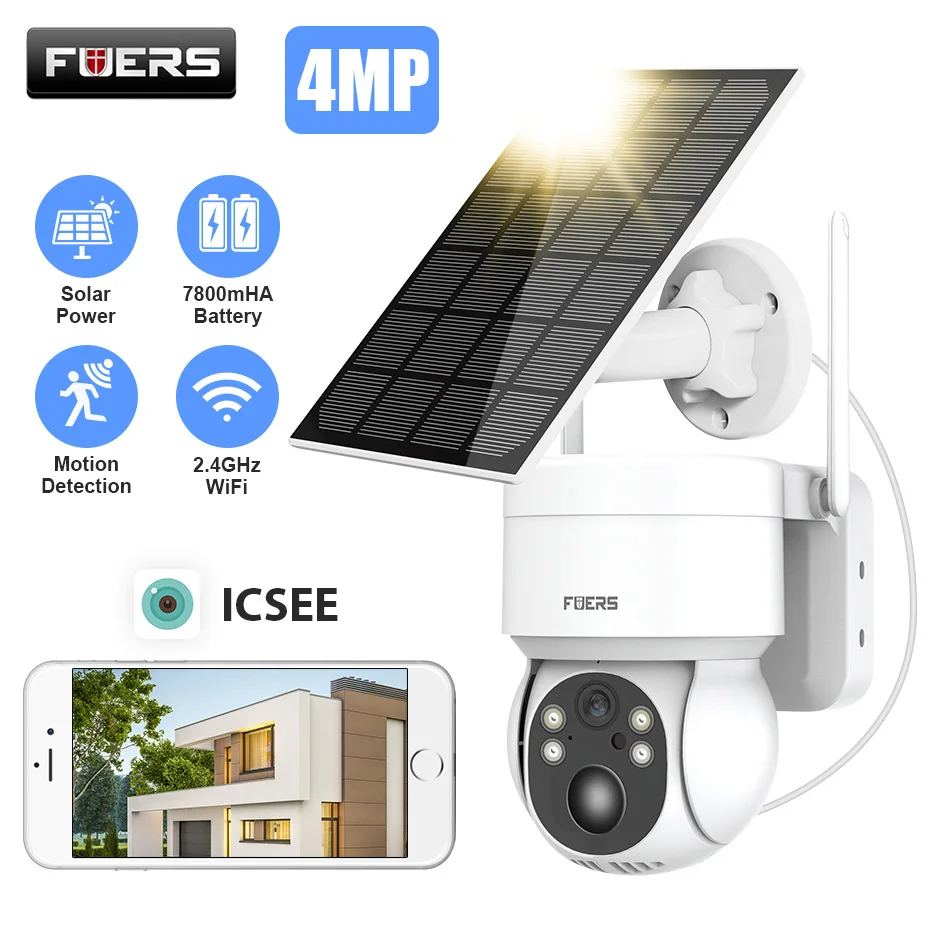 

FUERS 4MP WiFi IP Camera Solar Panel Outdoor Waterproof Camera With Rechargeable Battery PTZ Home Security Video Surveillance