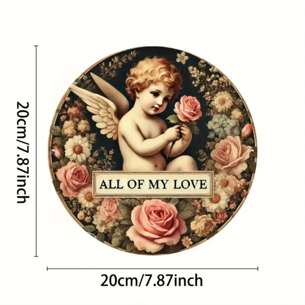 لافتة معدنية عتيقة الملاك (قطعة واحدة) | تصميم رومانسي ثنائي الأبعاد باللون الكحلي والذهبي | فن جداري قابل لإعادة الاستخدام | ديكور ساحر للمنزل #6