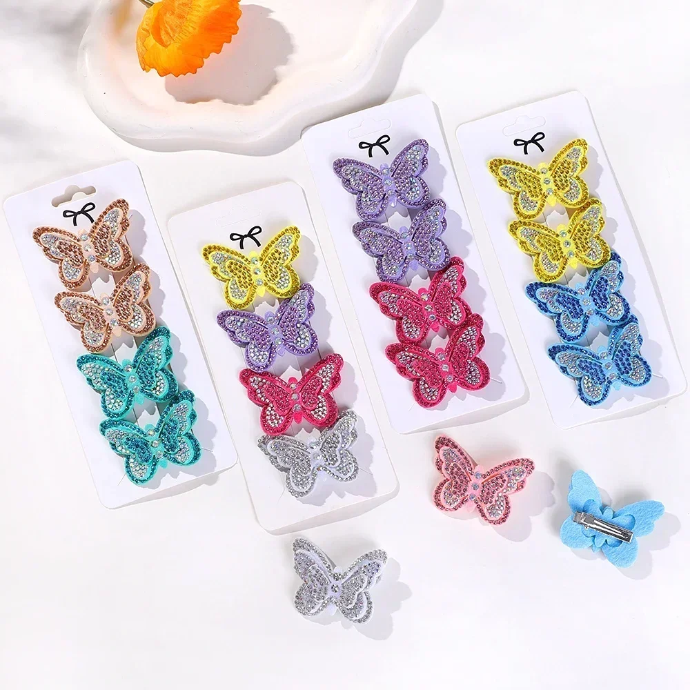 4Pcs/set Boutique Diamond Inlaid Butterfly Hair Clip for Children Lovely Headwear Kids Hairpins Girls Barrette Head Ornaments