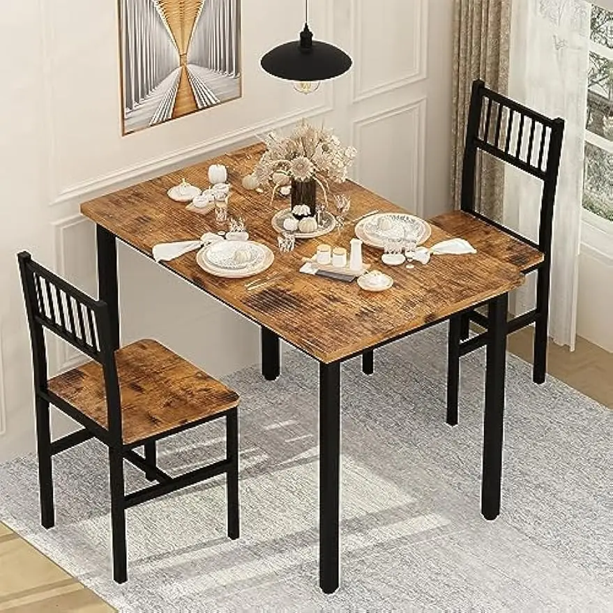 3 Piece Dining  Set, Small Industrial Kitchen Table and 2 Chairs, Kitchen Breakfast Dining Table Set