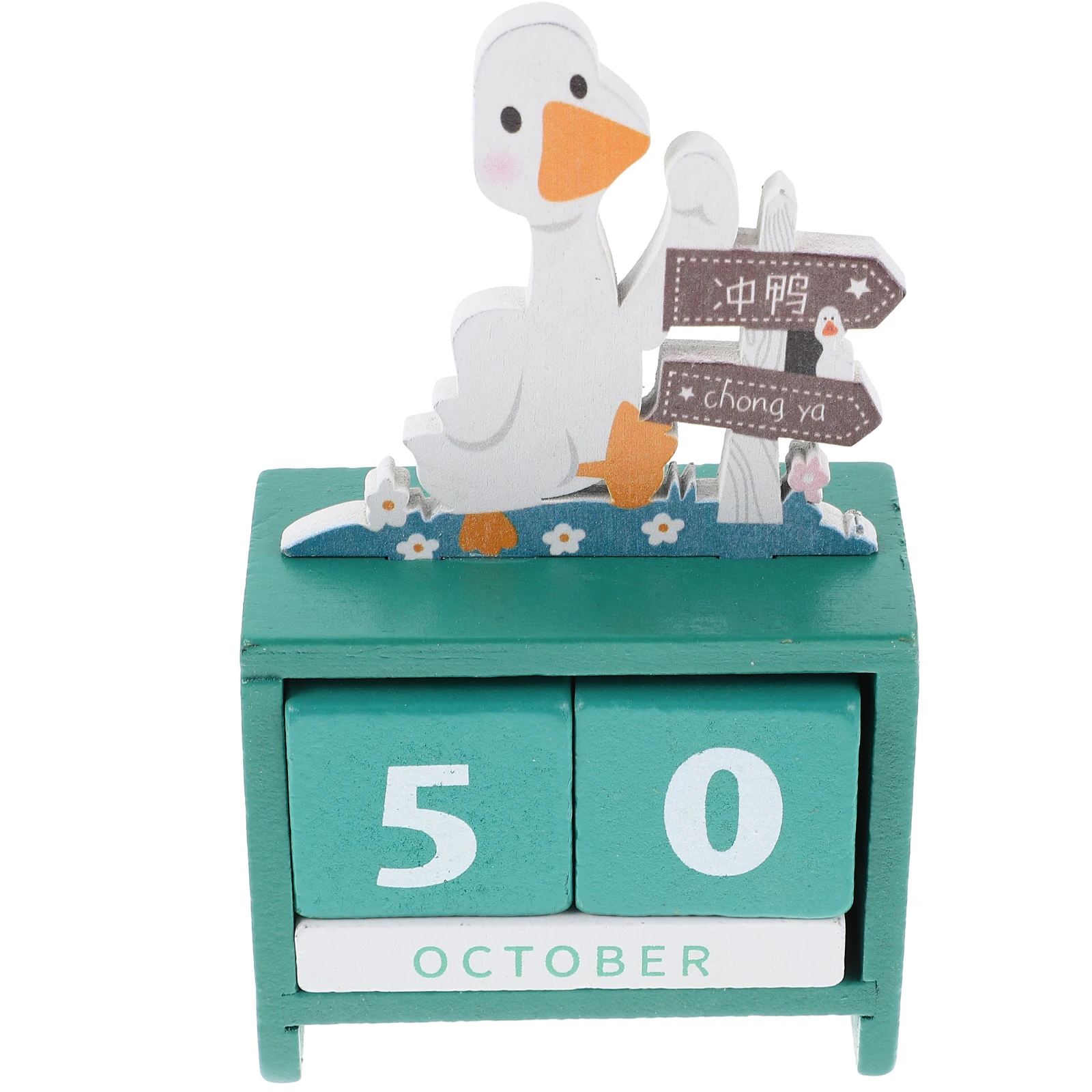 

Wooden Perpetual Calendar Cartoon Block Desk Decorative Table Calendar Office Household Daily Use Home Accessory