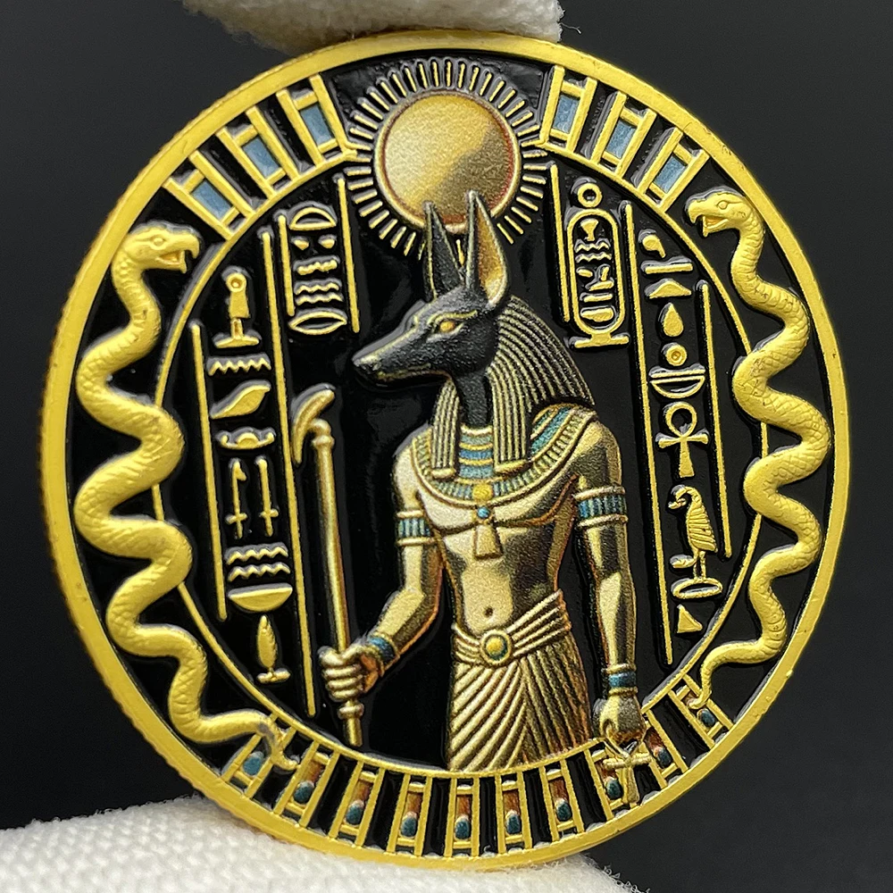 4PCS Ancient Egyptian Gold Coin Set Death Anubis Challenges Coins Pyramid Historical Artifact Coin Souvenir