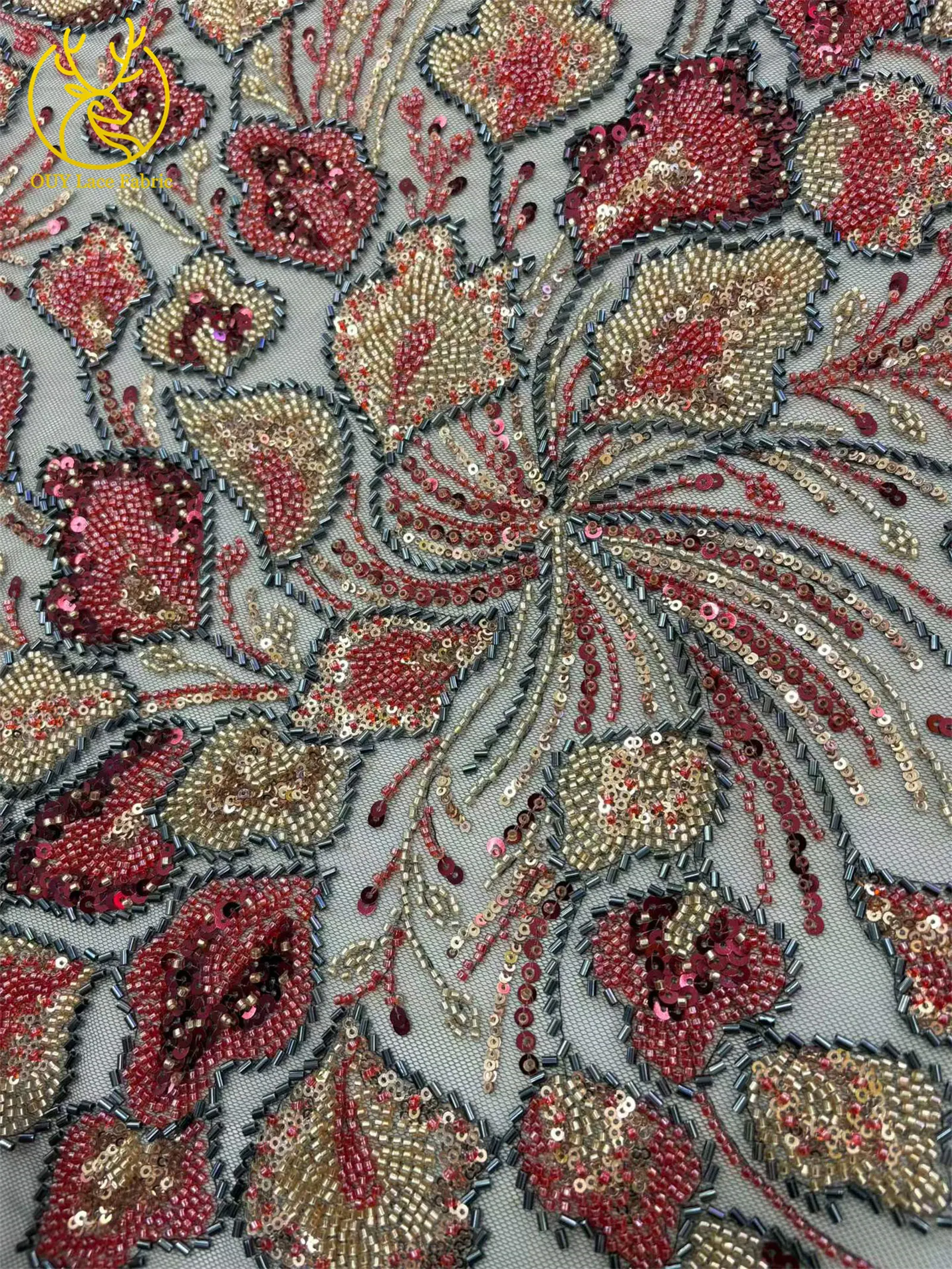 Großhandel Nigerianischer Brautkleid-Spitzenstoff 2026 Luxuriöse Französische Afrikanische Pailletten-Tüllspitze für Hochzeitskleider und Partykleider zum Nähen – Detail 7
