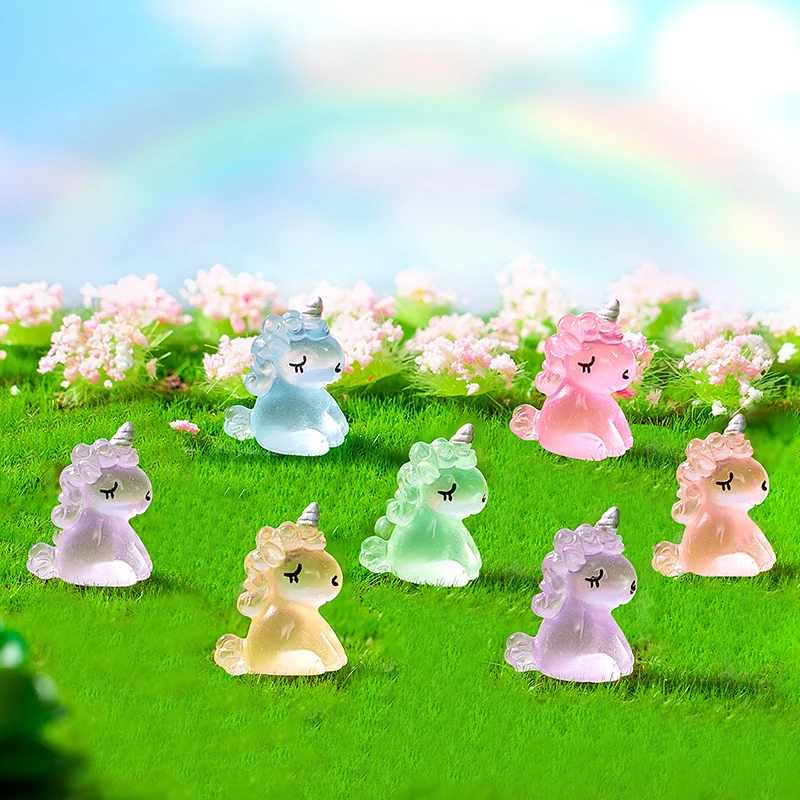 10Pcs Funny Mini Cute Unicorn Toys DIY Micro Landscape Creative Cartoon Animal Figurines Desktop Decorations Luminous Ornaments