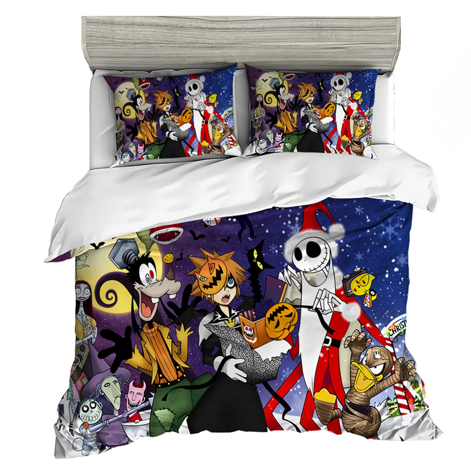 Nightmare Before Christmas Bedding Set, Capa de edredão do crânio do Dia das Bruxas, Quilt Jack e Sally, Fronha, Decoração Halloween, Novo