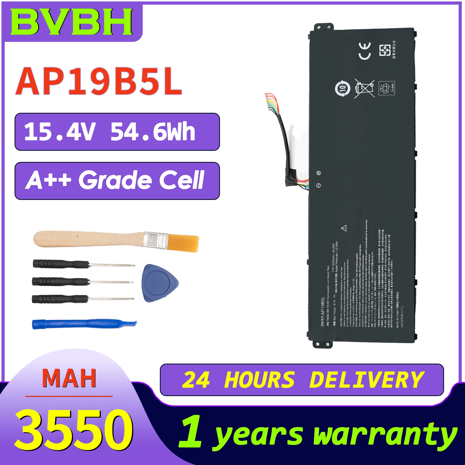

BVbh AP19B5L Battery For Acer Aspire A515-44-R5XW A515-43 Sf314-42 SP314-21N-R5FR A515-44-R5XW Vero AV15-51 36 One-year warranty