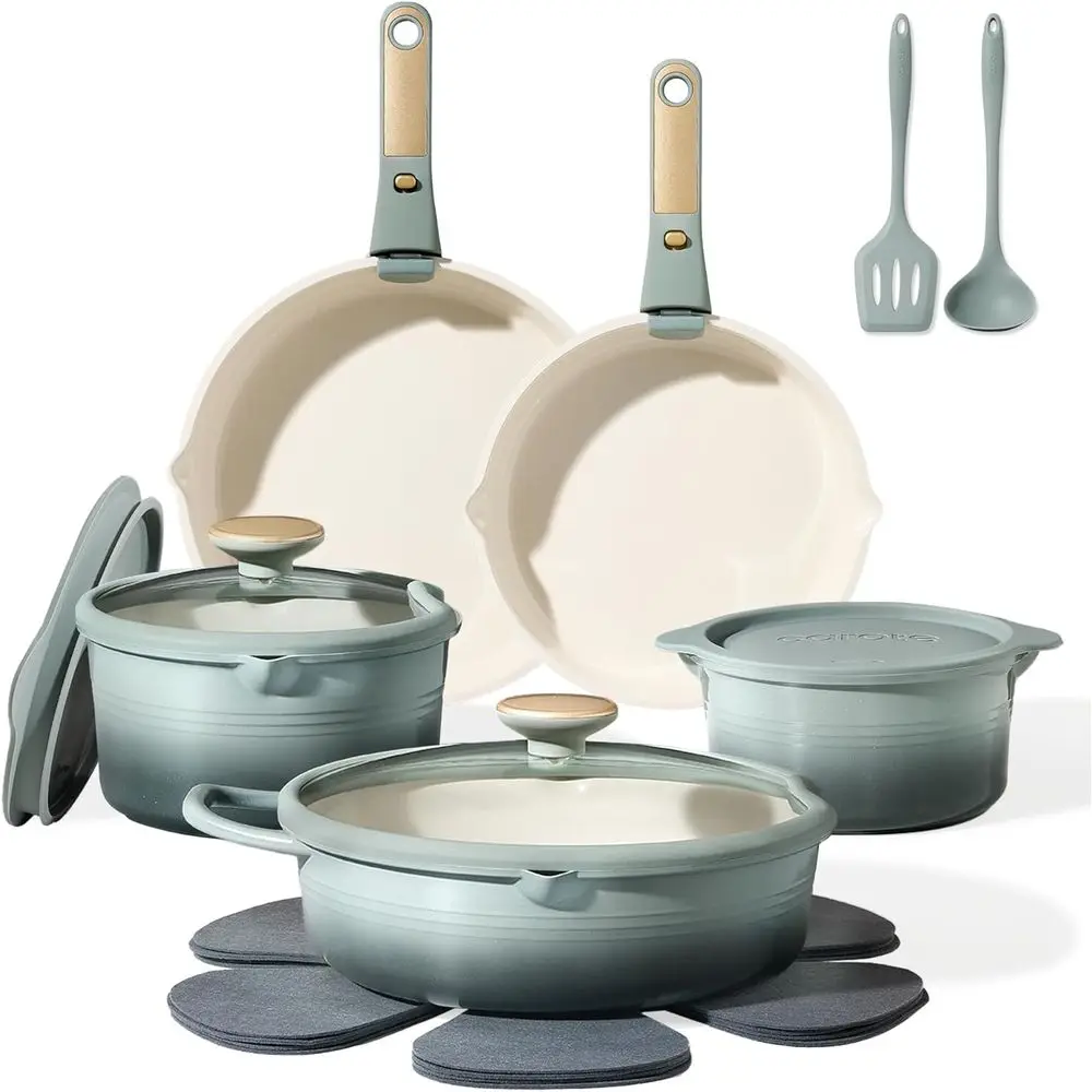 

Titanium Non-Stick Cookware Set, 17-Piece Pots & Pans, Detachable Handle, Safe Induction Compatible, Dishwasher and Oven Safe