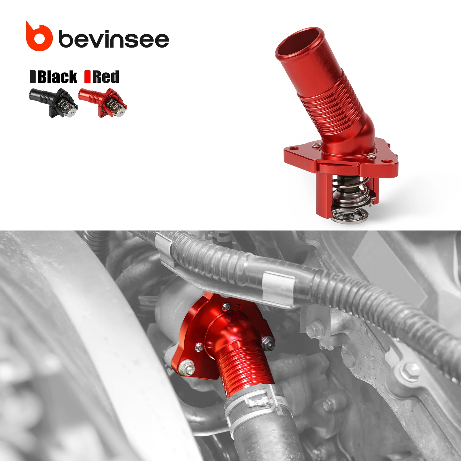 

BEVINSEE Aluminium Water Inlet with Thermostat for Toyota 4Runner/Tundra/Tacoma/FJ Cruiser, Replace for 16031-0P010