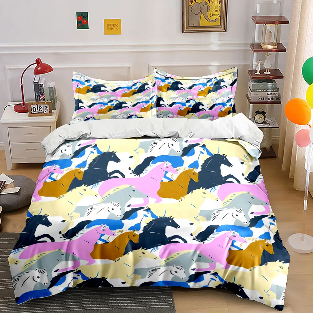 

Colorful Horse Pattern Three-Piece Set Exquisite three-piece bedding set gift for kids and adults