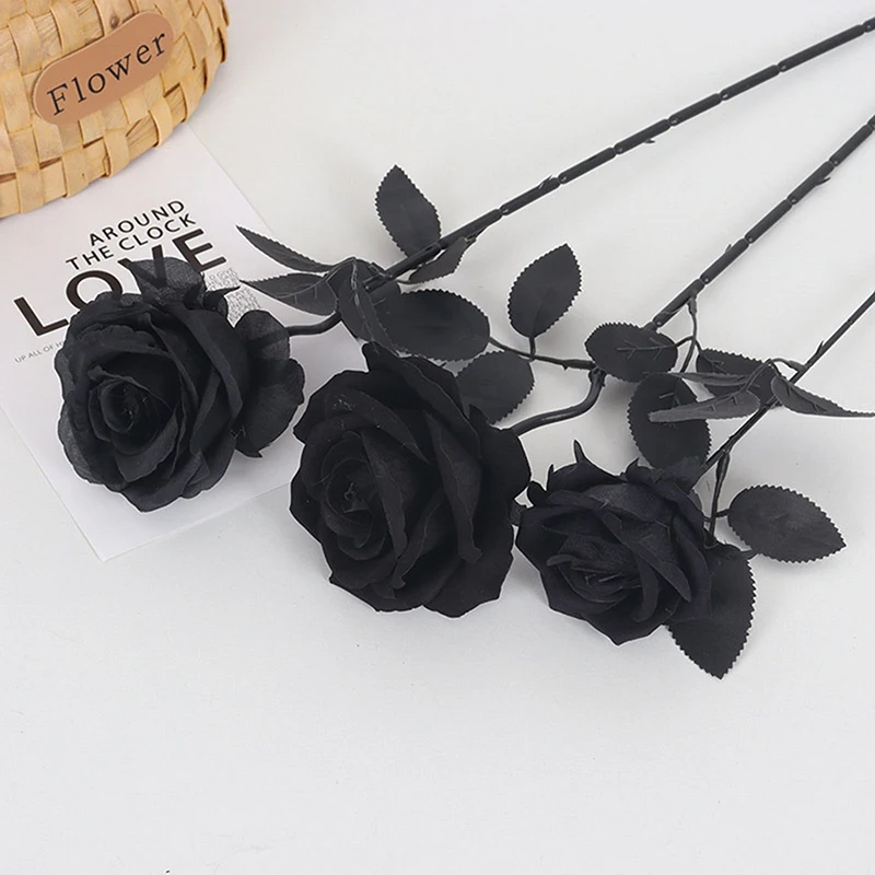 Dark Series Rose Bouquet Decoration, Pure Black Single Rose, Horror Gothic Style, Halloween Ghost Festival, Home,  Room Decor