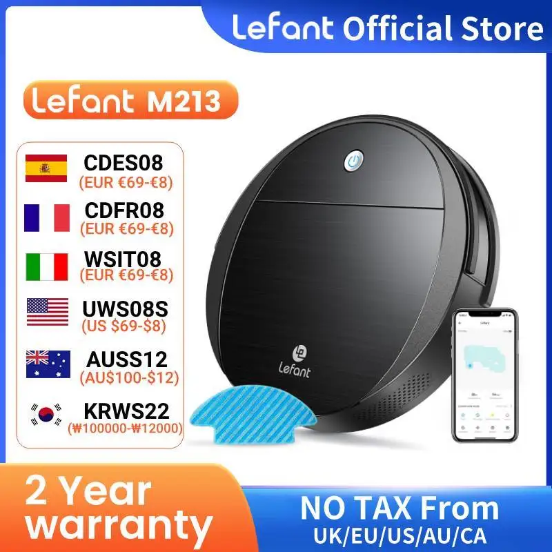 

Lefant M213 2-in-1 Small Robot Vacuum Cleaner and Mop For Pet Hair Carpets Hard Floors