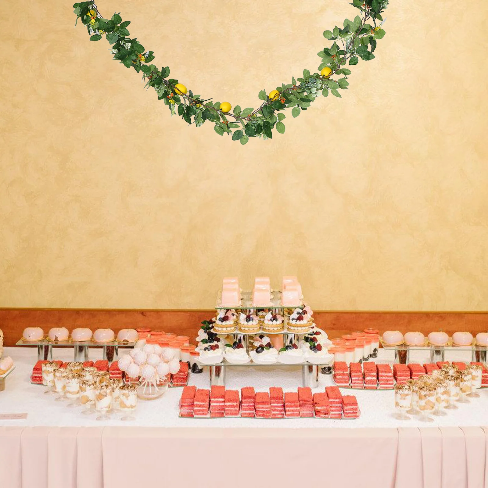 

Artificial Lemon Garland 85m Lifelike Rose Leaves Fruit Vine Greenery Garland Wedding Home Kitchen Decor Plastic Fruit Wreath