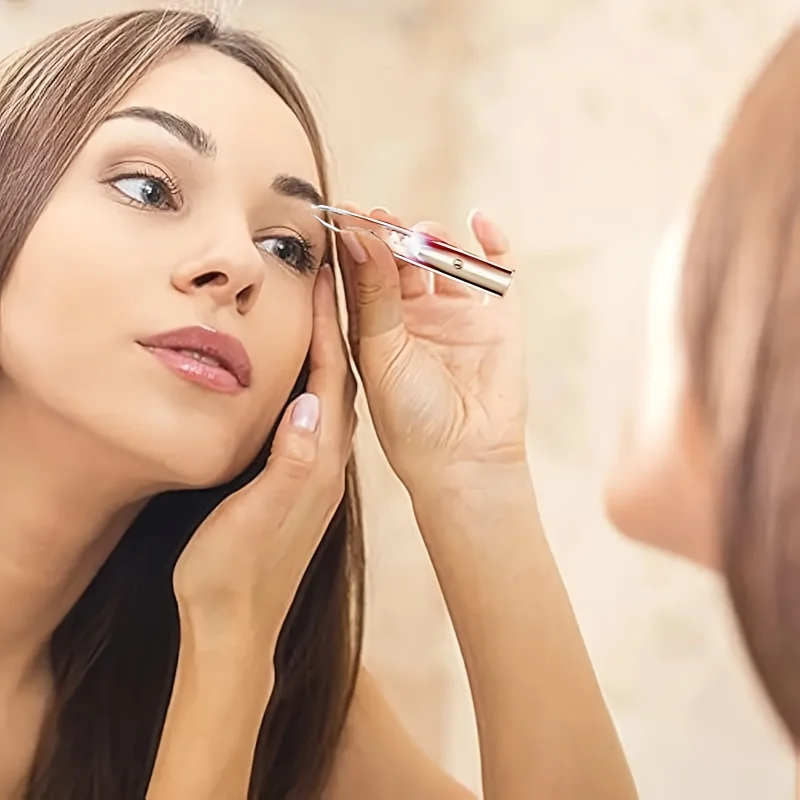 Pinça de maquiagem com luz LED - Ferramenta de remoção de pêlos de aço inoxidável hipoalergênico para sobrancelhas, rosto e corpo, beleza de precisão