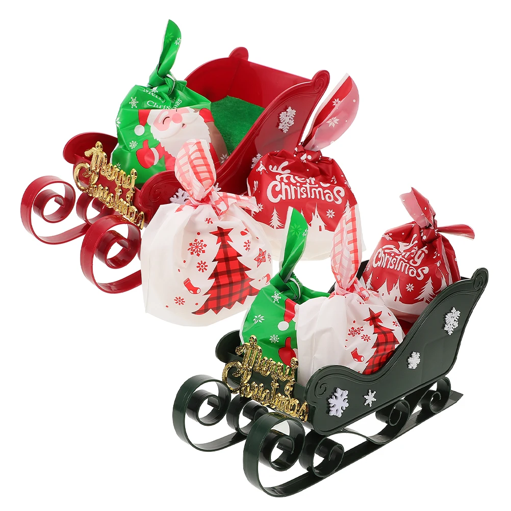 

2 Set Sleigh Decoration Christmas Plastic Shelf Ornament Candy Bowl Ornaments Basket Table