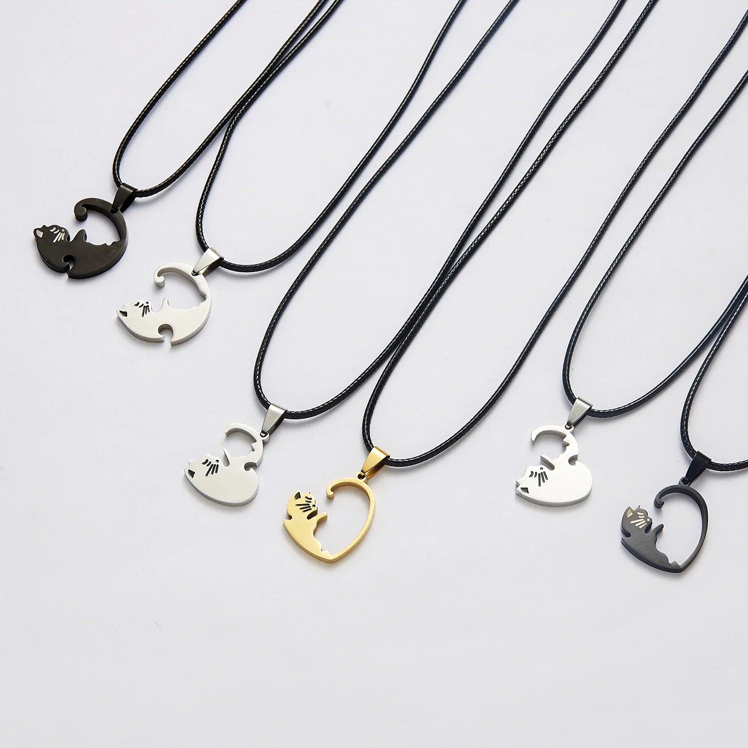 Couple Matching Friendship Necklace for Woman Men Stainless Steel Pet Cat Dog Love Heart Pendant Puzzle Necklace Charm Jewelry