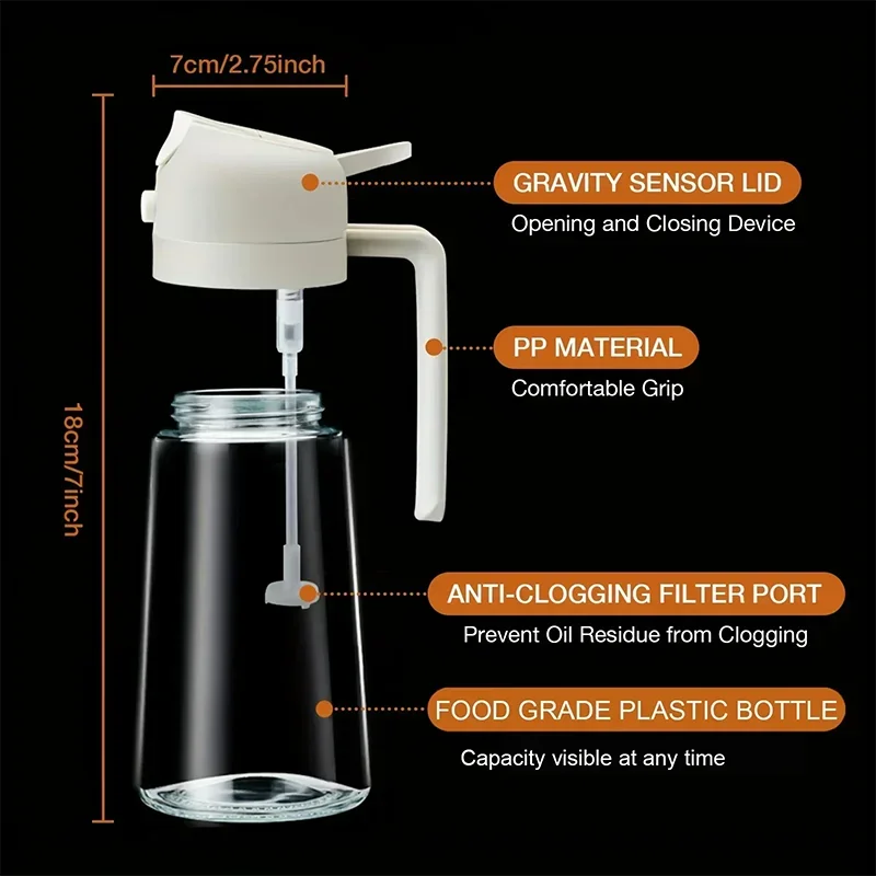 Multi-functional Kitchen Oil Bottle Spray Oil Pouring Two-in-one Food-grade Material Is Not Easy To Damage 500ML Large Capacity image 5