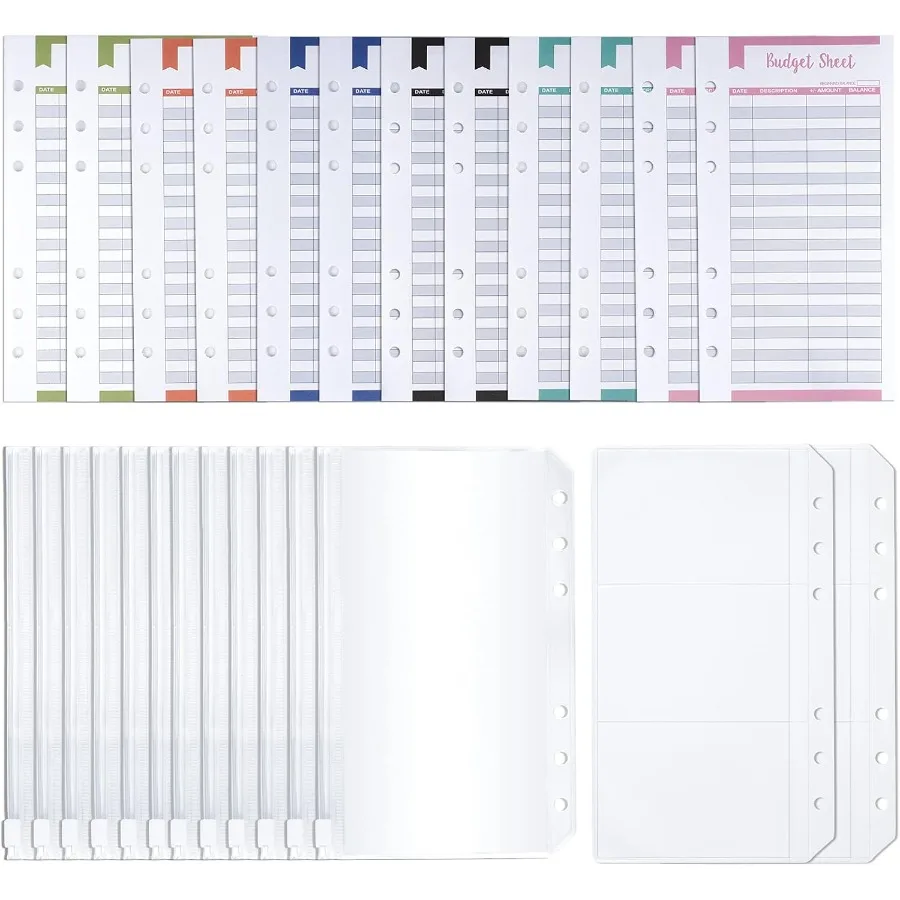 

70 шт. A6 трекер расходов 6 отверстий Puhed бюджетные листы Ilude 60 шт. бюджетные листы для отслеживания расходов 6 шт. 6 отверстий на молнии денежный конверт