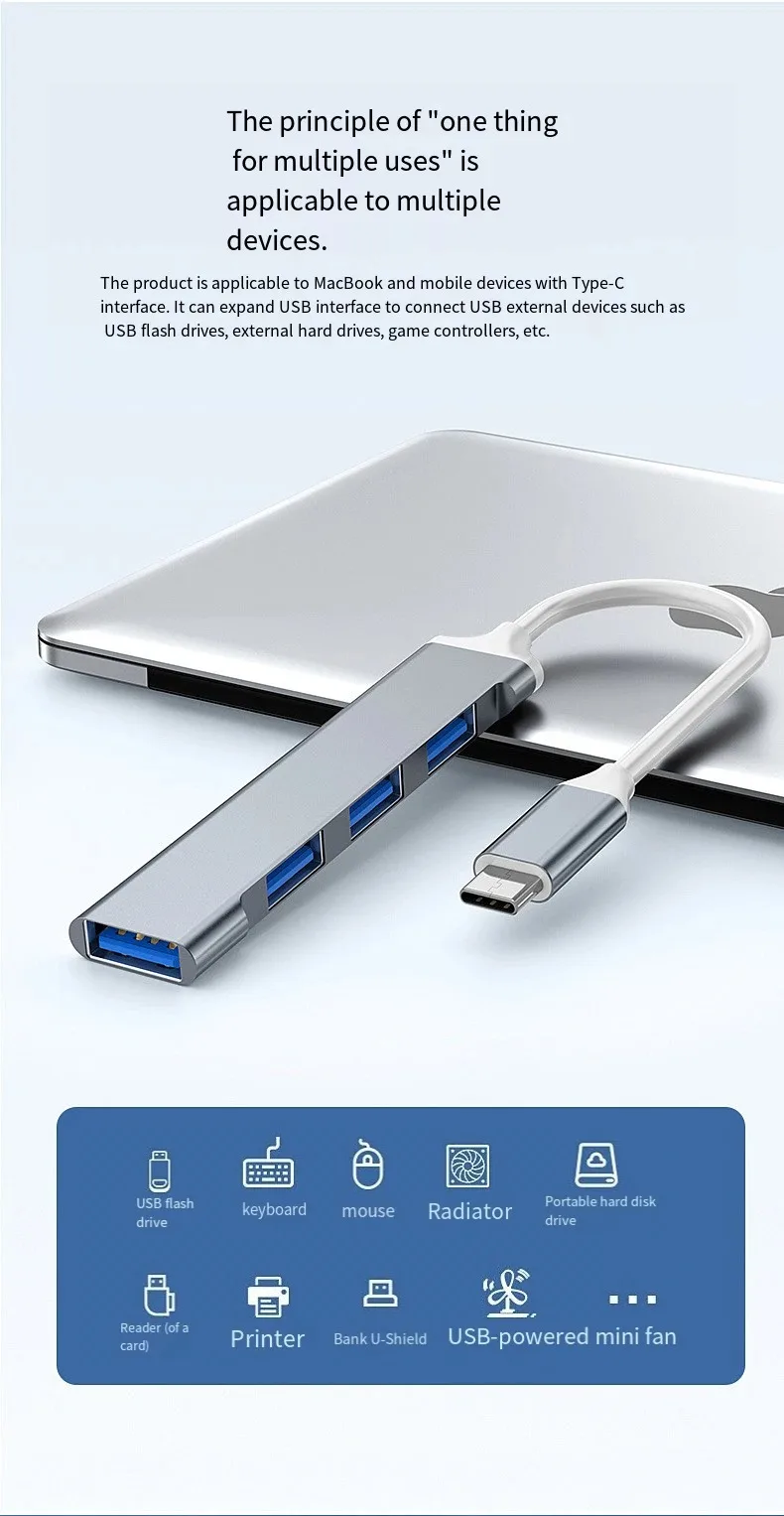 Imak USB hub docking station 3.0 to 4 x 2.0 external adapter, Type-C to USB converter, multi-port interface splitter