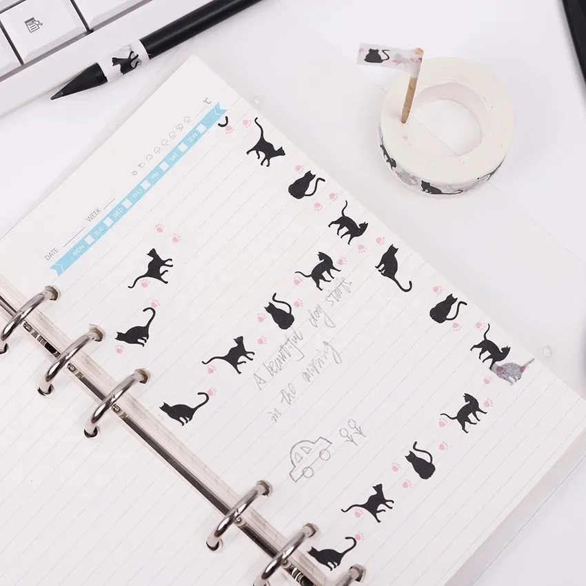 15mm X 10 M แมวน่ารักสไตล์แฟชั่น Washi เทปกาวเทป DIY Scrapbooking สติกเกอร์ป้ายกาวเทป