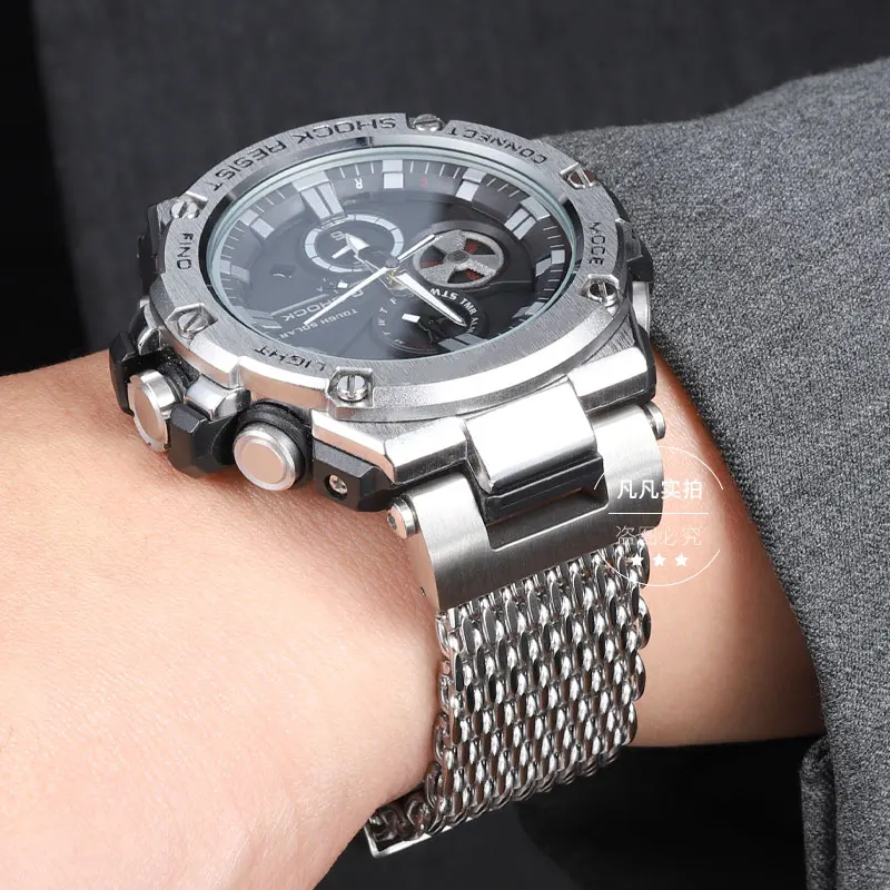 카시오 스틸 하트 노치 스테인레스 스틸 스트랩 GST B100 GST-B100/1110/W300/S310 수정된 금속 시계 스트랩 팔찌