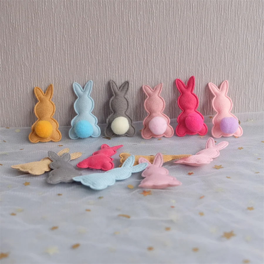 30Pcs/Lot 3*4cm Stripe Rabbit Head Pads Patches Appliques For Craft Clothes Sewing Supplies DIY Hair Clip Accessorie Hat Patches