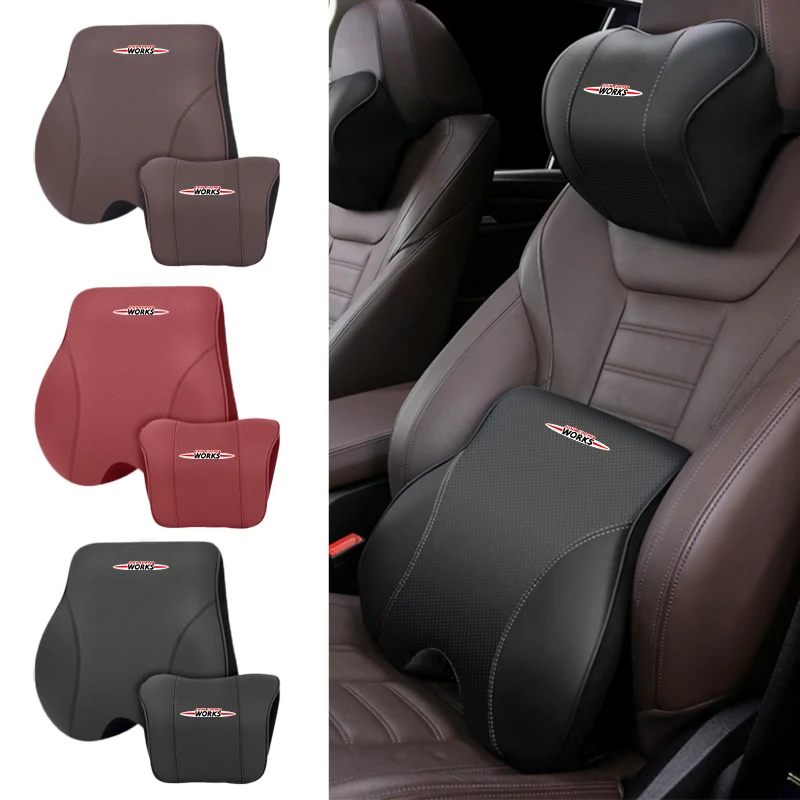 Car Head Pillow Headrest Lumbar Cushion Memory Foam Neck Back Support For MINI JCW WORKS Cooper F55 F56 Clubman Countryman Cabri