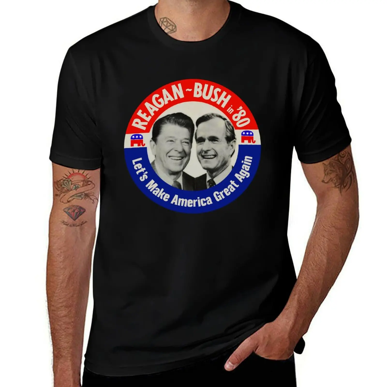 

Reagan Bush 1980 Election Campaign T-Shirt boys animal print graphic shirts basketball graphic tees mens fashion