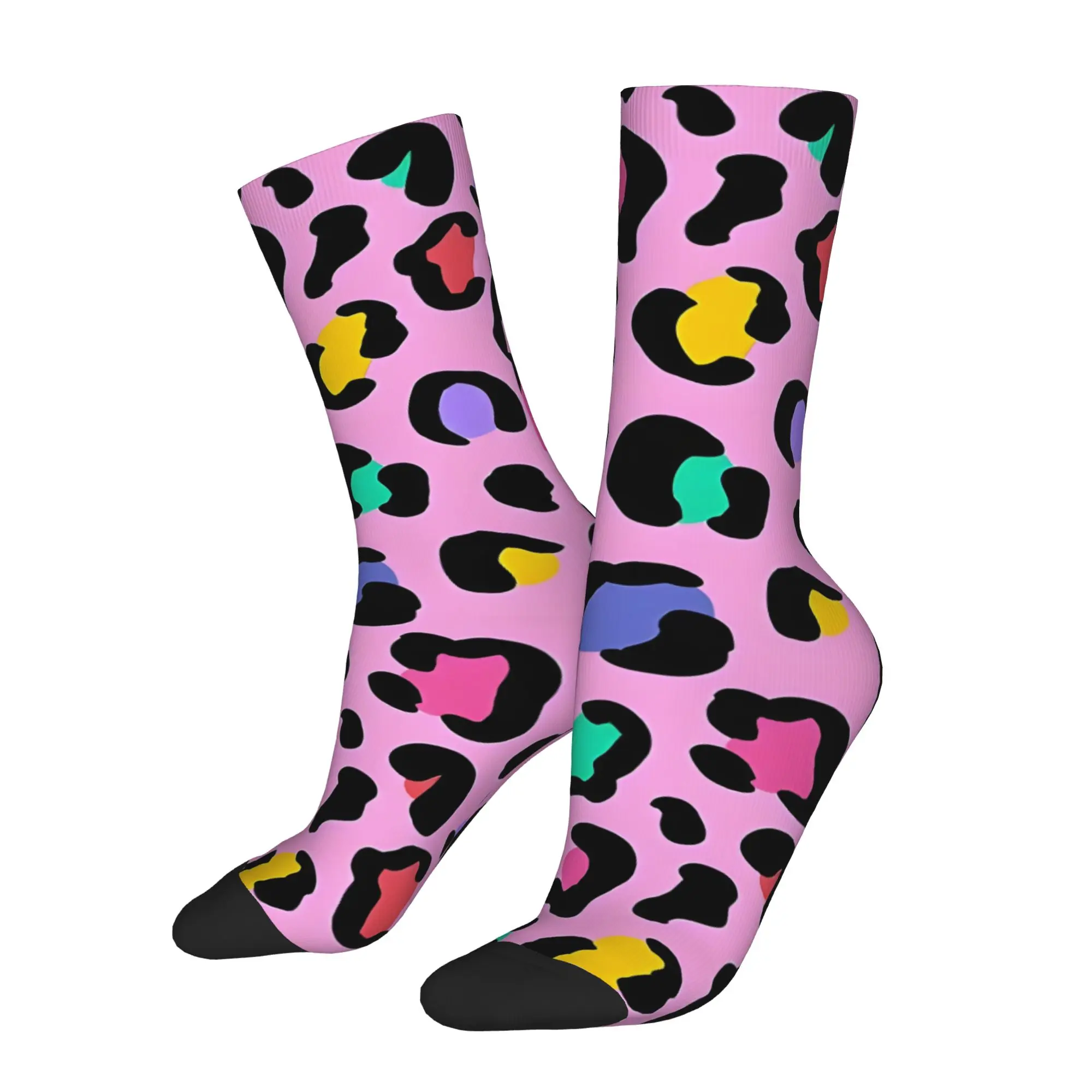 

Funny Sock Leopard Print Pink Rainbow Leopard Print Pattern Hip Hop Quality Pattern Printed Men Crew Socks Casual Men's Socks