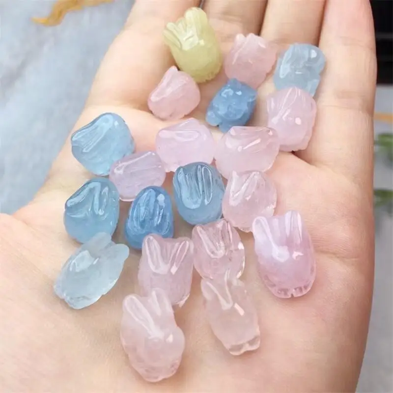 5PCS Natural Morganite Rabbit Carving DIY Bracelet Reiki Healing Fengshui Stone Accessories Gift 11-14MM