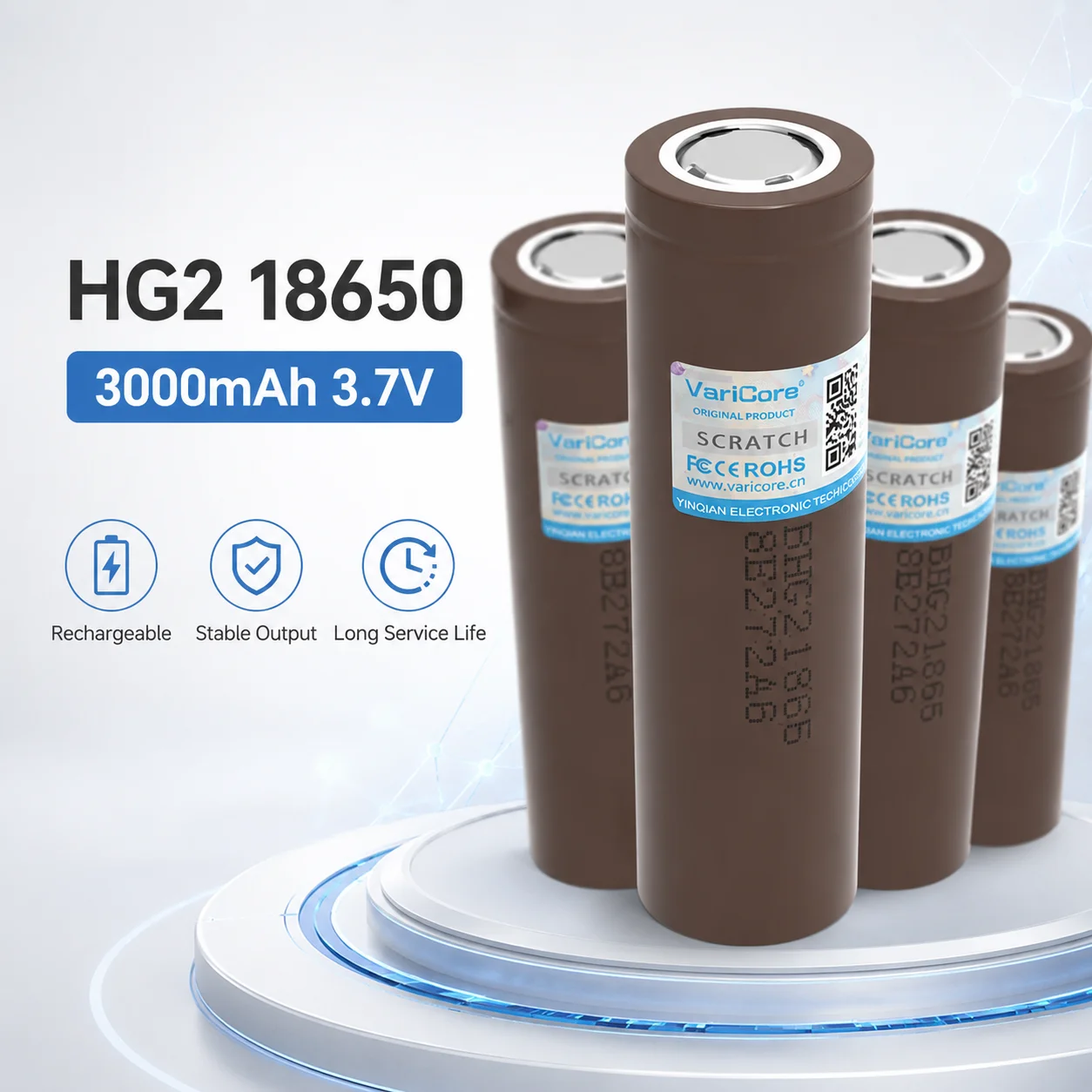 HG2 18650 Rechargeable Li-ion Cell 3.6V 3000mAh 20A Max 35A High Drain Battery for Flashlight RC Power Device Outdoor DIY Use