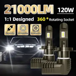 2pcs 9003 H4 H11 H7 LED Headlight Bulbs With 21000LM 120W 6000K White Light CSP Chip 1:1 Accurate Beam Pattern Easy Installation