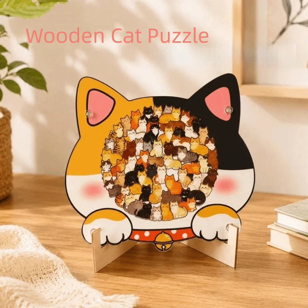 Brain Burning Cat Wooden Puzzle Bouquet Animal Puzzle Butterfly Jigsaw Home Decor Colored Unique Irregular Puzzle Children's