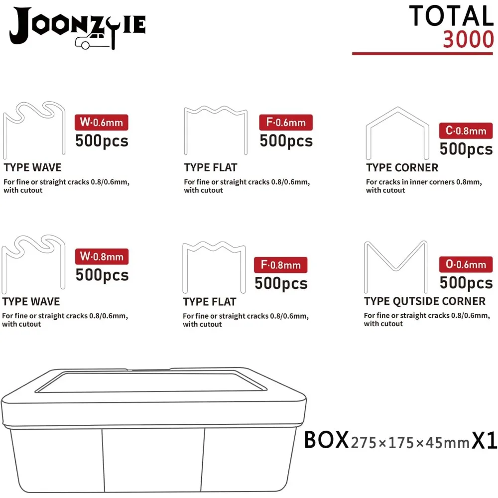 دبابيس لحام بلاستيكية 3000 قطعة طقم لحام بلاستيك، 6 أنواع من دبابيس لحام آلة إصلاح البلاستيك للسيارات لجميع السيارات، 0