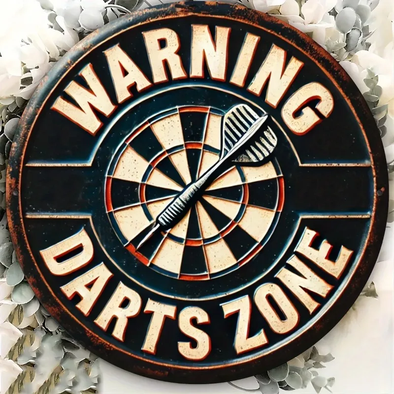 Vintage Darts Zone Metallschild 8x8 Zoll Retro Dartscheiben-Wandkunst Langlebige Eisen-Dekoration für Bars und Cafés