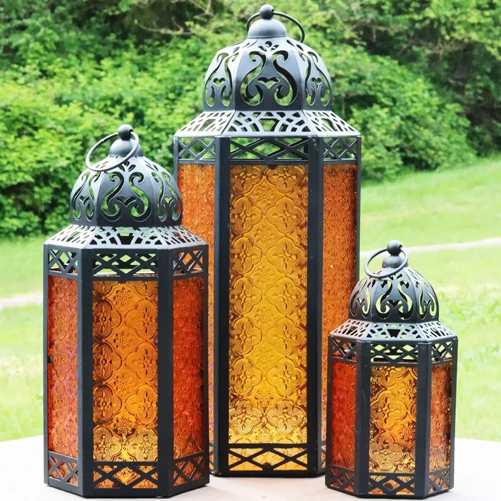 Patio Candle Holder Home Décor Indoor & Outdoor Candle Lantern Decoration Set 3 Piece Set for Flooring Centerpiece Wedding Decor