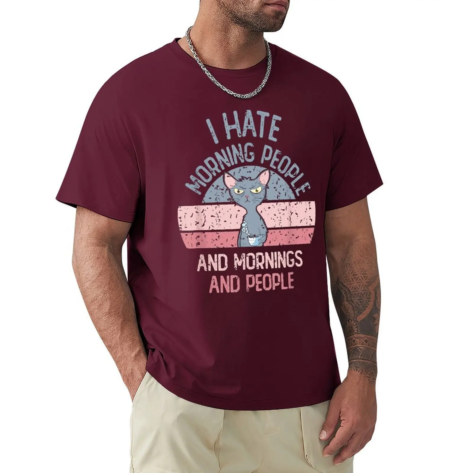 

I Hate Morning People Funny Cat Cool Animal Life Is Cute T Shirt Harajuku Short Sleeve T-shirt 100% Cotton Graphics Tshirt Tops