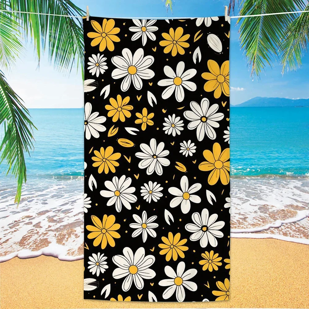 

Ins-Style Flowers Beach Towel, Digital Printing Thin Quick-Dry Anti-Sand Microfiber Lightweight for Swim Yoga Travel Gym Gift
