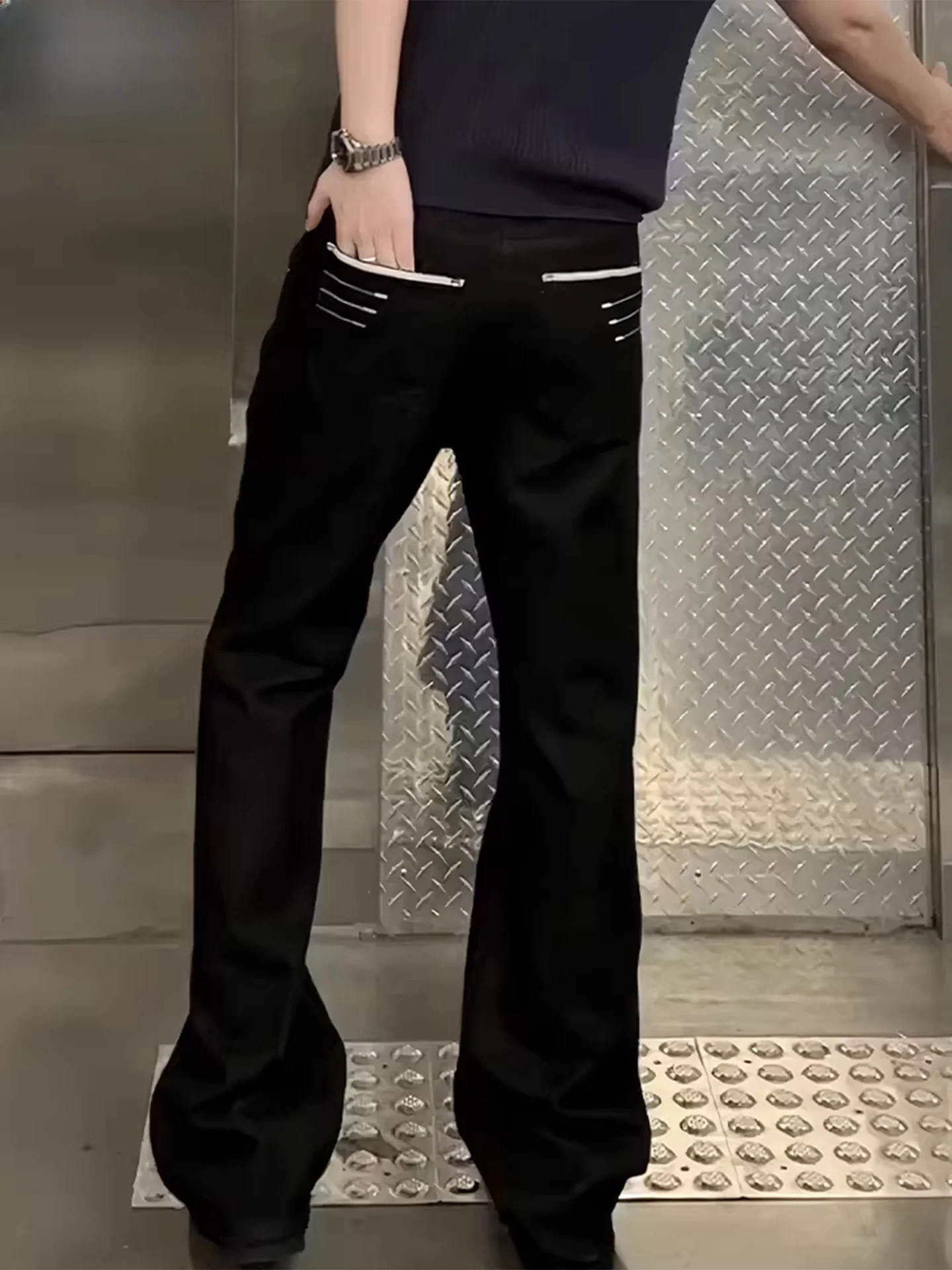 

Black Straight Leg Original Denim Jeans Men's High Street Style Slim Fit Cleanfit Narrow Version Micro Flared Pants