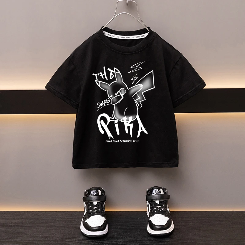 Japanese Cartoon Printed Boys T-shirt Loose Comfortable Cotton Boys Girls Tees High Quality Sweat Wicking Breathable Sports Top