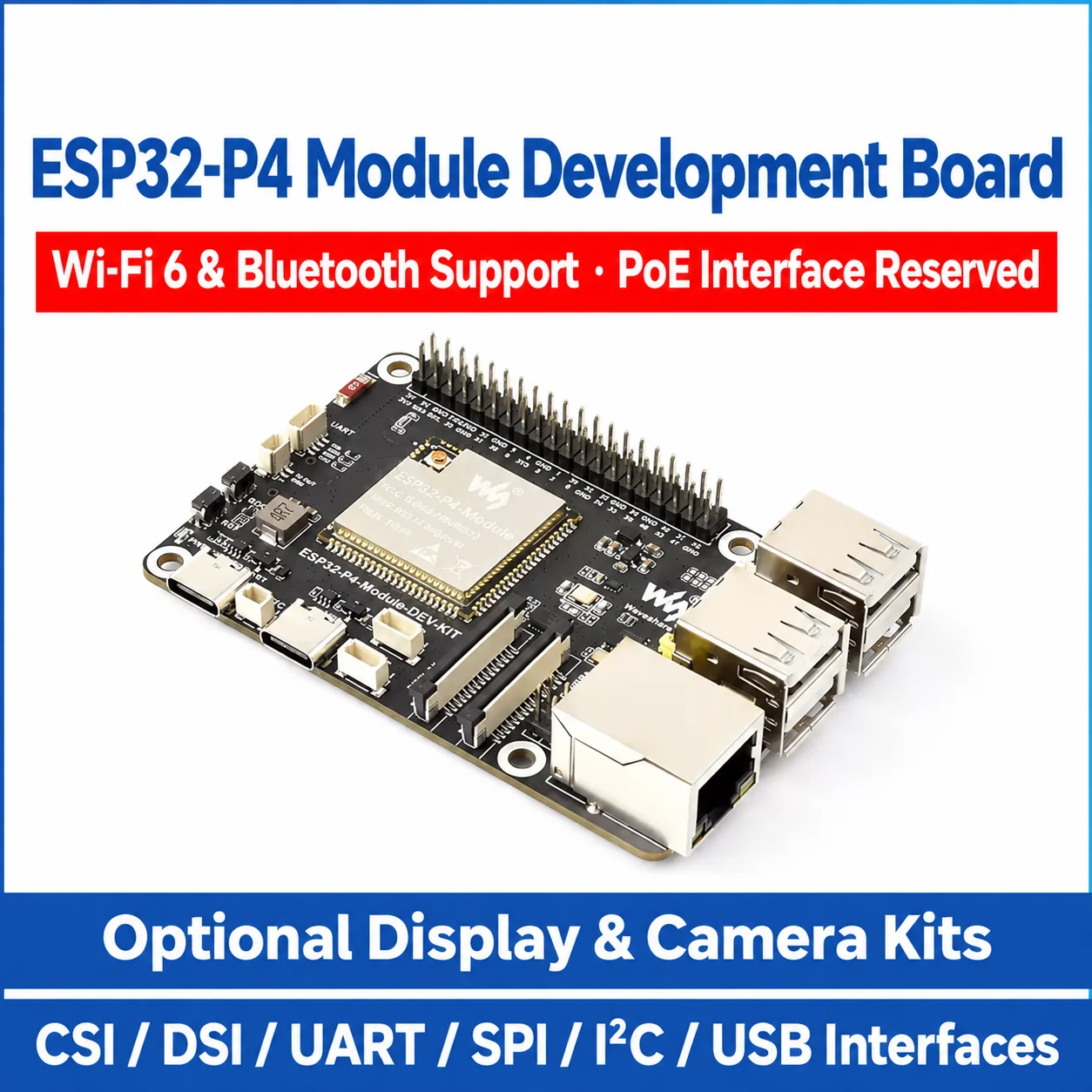 Original ESP32-P4-Module-DEV-KIT Development Board Integrated with ESP32 C6 DSI Screen/Camera/RJ45 Ethernet Socket Board