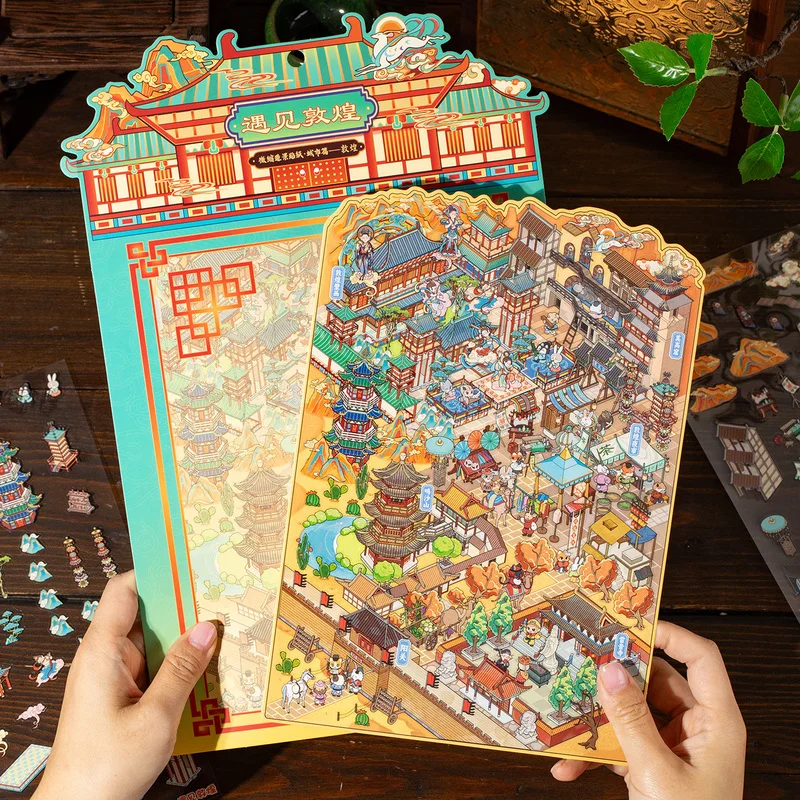 

Chinese City 9.0 Miniature Landscape Stickers Encounter Dunhuang High Difficulty Diy Scene Stickers To Pass The Time Gifts