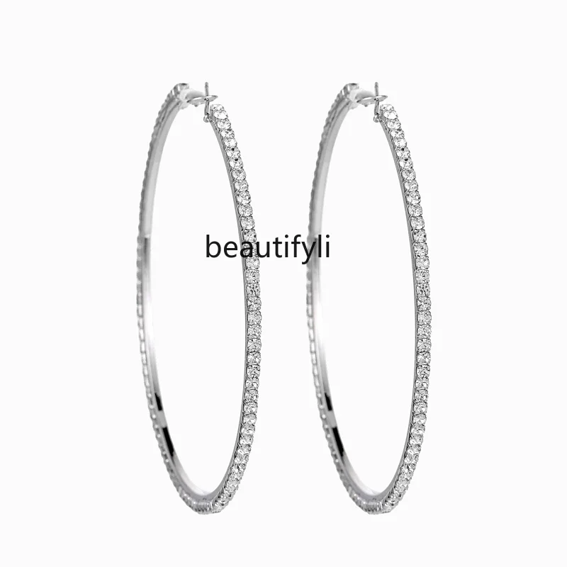 Light luxury large circle sterling silver earrings, new unique exaggerated earrings, femininity earrings.